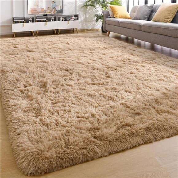 Soft Area Rugs for Living Room Bedroom Plush Fluffy Rug 6x9 Feet, Beige Shag Rug - Picture 1 of 7